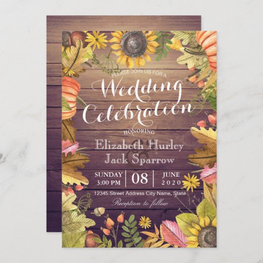 Weddenschap herfst Maple Leaf Pumpkin Wood Kaart (Voorkant / Achterkant)