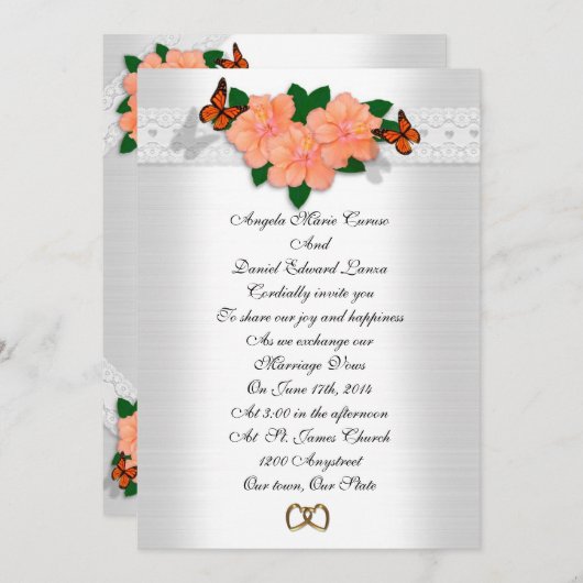 Weddenschap hibiscus en butterflies kaart (Voorkant / Achterkant)