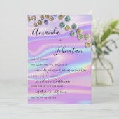 Weddenschap Holografisch Monogram Confetti Uitnodi Kaart (Staand voorkant)