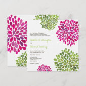 Weddenschap Hot Pink & Green Flower Blooms Invitat Kaart (Voorkant / Achterkant)