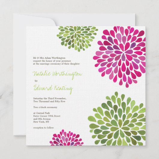 Weddenschap Hot Pink & Green Flower Blooms Invitat Kaart (Voorkant)