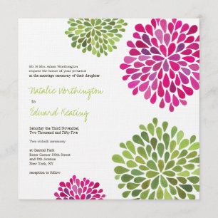 Weddenschap Hot Pink & Green Flower Blooms Invitat Kaart