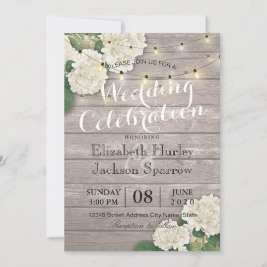 Weddenschap Hydrangea Flower String Lights Rustic Kaart (Voorkant)