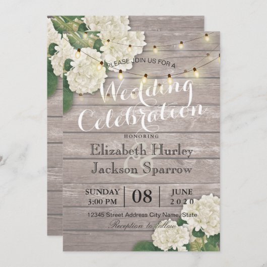 Weddenschap Hydrangea Flower String Lights Rustic  Kaart (Voorkant / Achterkant)