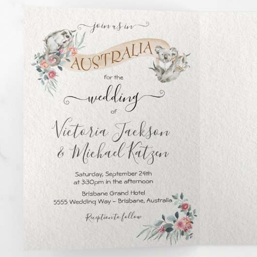 Weddenschap in Australië Drieluik Uitnodiging (Binnenzijde eerst)