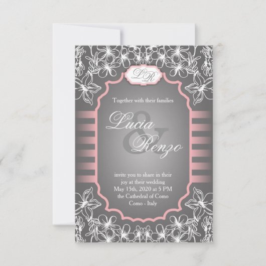 Weddenschap in elegant grijs en roze kaart (Voorkant)