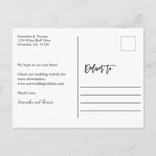 Weddenschap in Paradise Save the Date Aankondigingskaart (Achterkant)