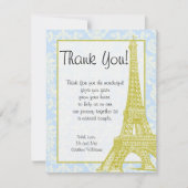 Weddenschap in Paris Blue Damask Flat Hartelijk da Bedankkaart (Voorkant)