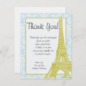Weddenschap in Paris Blue Damask Flat Hartelijk da Bedankkaart (Voorkant / Achterkant)