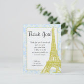 Weddenschap in Paris Blue Damask Flat Hartelijk da Bedankkaart (Staand voorkant)