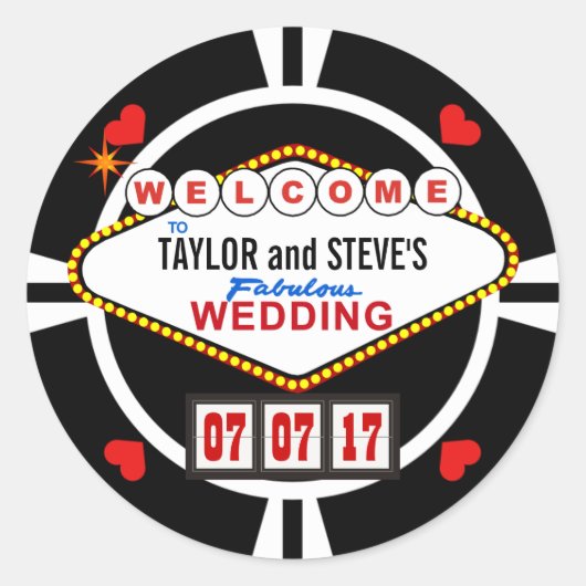 Weddenschap in Vegas Casino Favor Poker Chip Ronde Sticker (Voorkant)