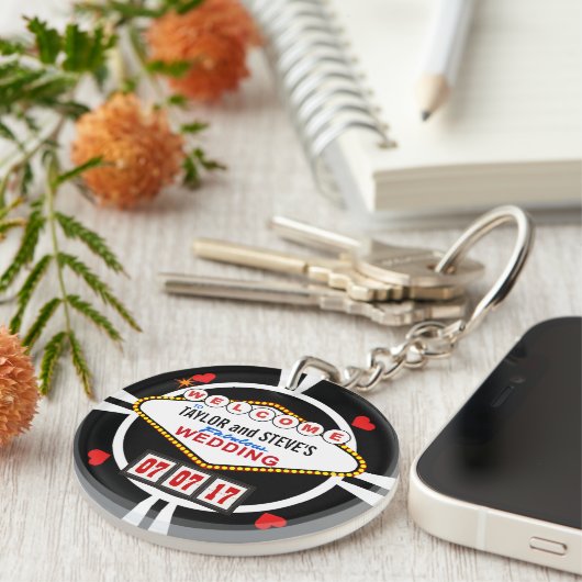 Weddenschap in Vegas Casino Favor Poker Chip Sleutelhanger (Voorkant Rechts)