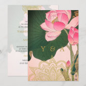 Weddenschap Indiase stijl Roze Gold WaterLilley Kaart (Voorkant / Achterkant)