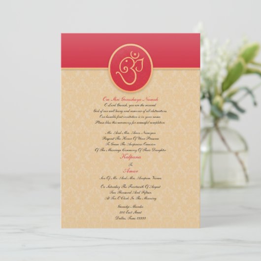 Weddenschap Indische stijl Vlat Uitnodiging (Staand voorkant)