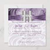 Weddenschap Invite Leaf Floral Paars Silver Bow 2 Kaart (Achterkant)