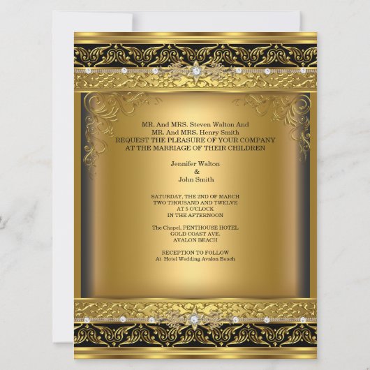 Weddenschap Invite Metallic Gold Black Diamond Kaart (Achterkant)