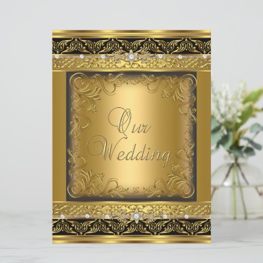 Weddenschap Invite Metallic Gold Black Diamond Kaart (Staand voorkant)