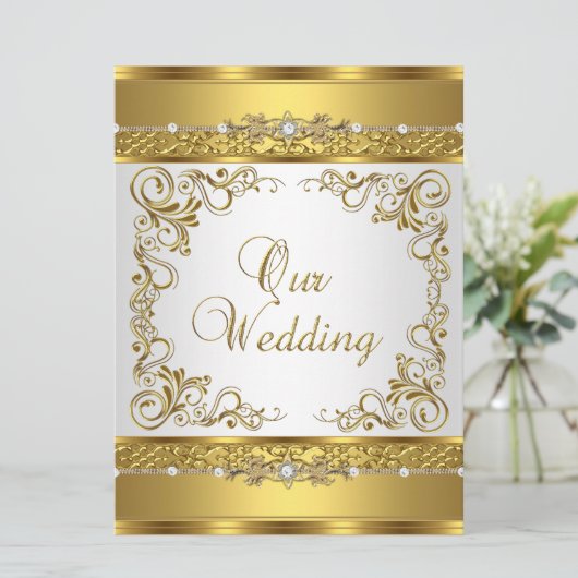 Weddenschap Invite Metallic Gold White Diamond Kaart (Staand voorkant)