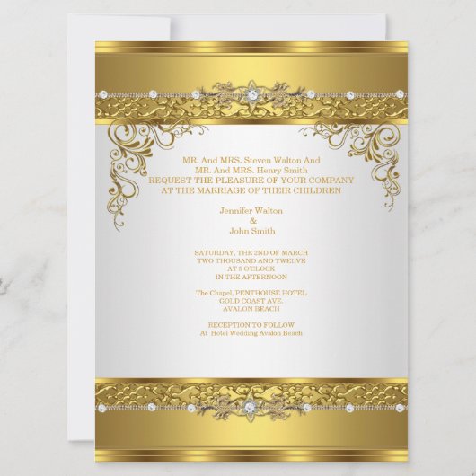 Weddenschap Invite Metallic Gold White Diamond Kaart (Achterkant)