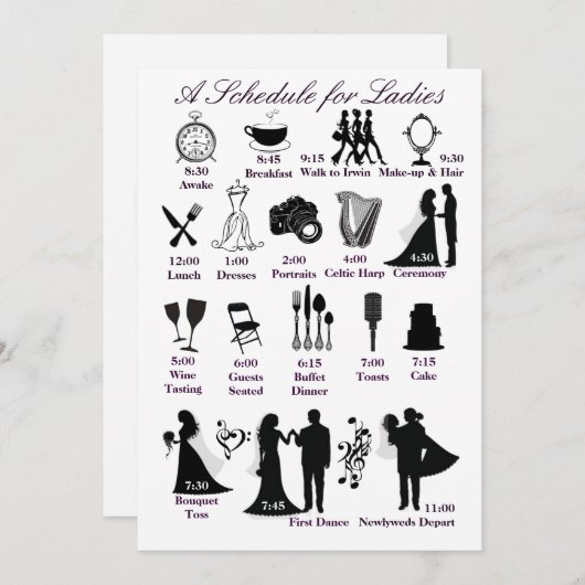 Weddenschap Itenerary Schedule for Bridesmaids Programmakaart (Voorkant / Achterkant)