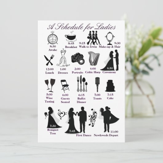 Weddenschap Itenerary Schedule for Bridesmaids Programmakaart (Staand voorkant)