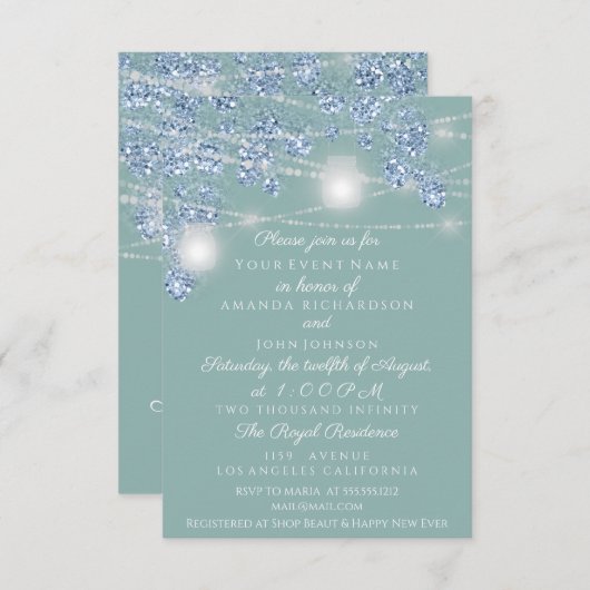 Weddenschap Jars Rustic Glitter Blue Mint Kaart (Voorkant / Achterkant)