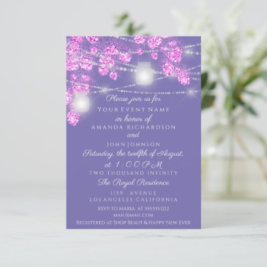 Weddenschap Jars Rustic Glitter Paars Pink Kaart (Staand voorkant)