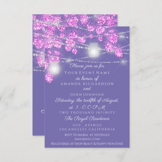 Weddenschap Jars Rustic Glitter Paars Pink Kaart (Voorkant / Achterkant)