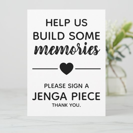 Weddenschap Jenga Guest Book Sign Kaart (Staand voorkant)