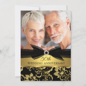 Weddenschap Jubileum Black Gold Damask foto Kaart (Voorkant)
