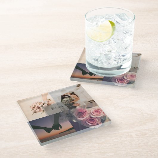 Weddenschap Jubileum Bride en Groom Foto Collage Glazen Onderzetter (Schuin)