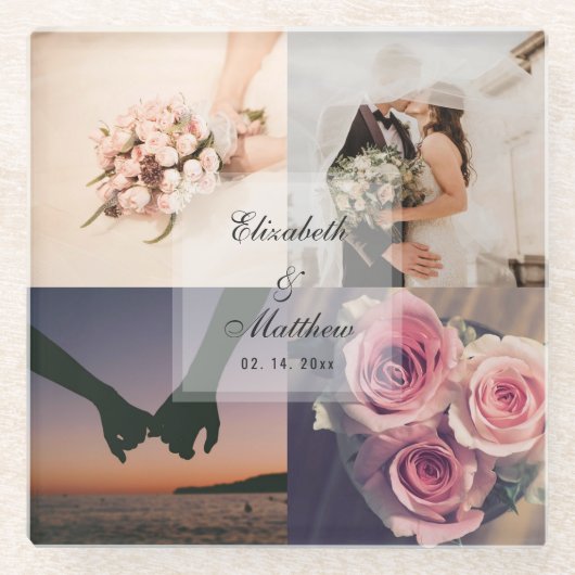 Weddenschap Jubileum Bride en Groom Foto Collage Glazen Onderzetter (Voorkant)