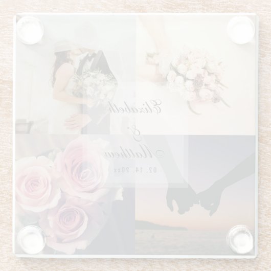 Weddenschap Jubileum Bride en Groom Foto Collage Glazen Onderzetter (Achterkant)