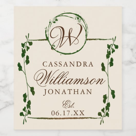 Weddenschap Jubileum Elegant Monogram Gepersonalis Wijn Etiket (Enkel label)