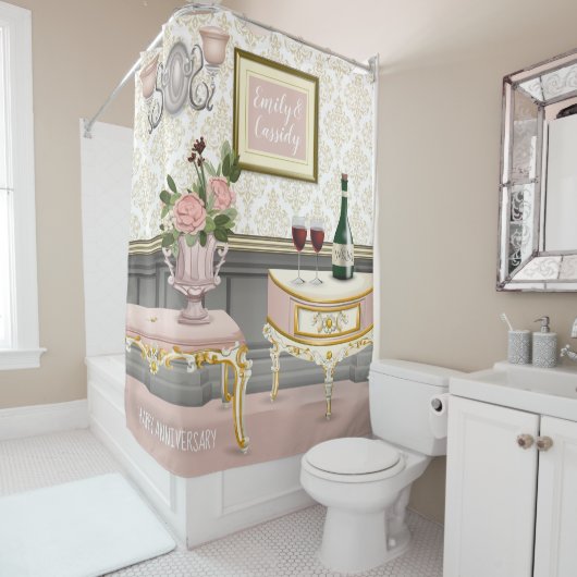 Weddenschap Jubileum Elegant Pink Room Valentijn Douchegordijn (In situ)