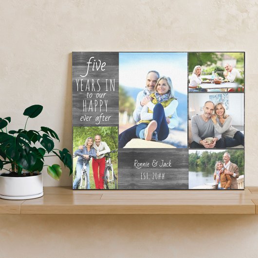 Weddenschap Jubileum Foto Collage Gray Wood Kijk Canvas Afdruk