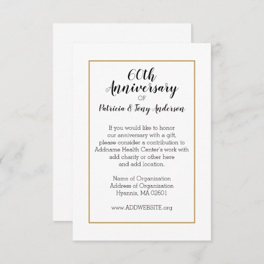 Weddenschap Jubileum Gift and Donation Informatiekaartje (Voorkant / Achterkant)