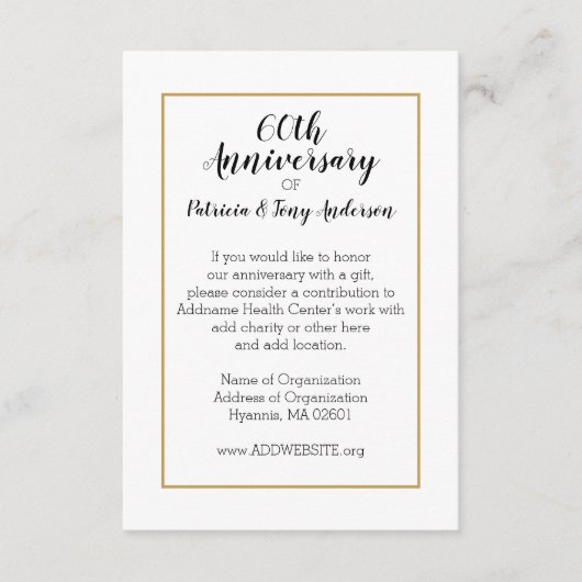 Weddenschap Jubileum Gift and Donation Informatiekaartje (Voorkant)