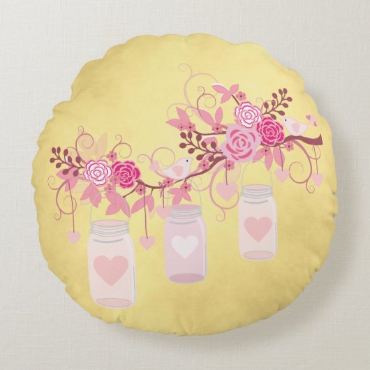 Weddenschap Jubileum Gift Gold en Roze Rond Kussen (Voorkant)