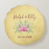 Weddenschap Jubileum Gift Gold en Roze Rond Kussen (Achterkant)