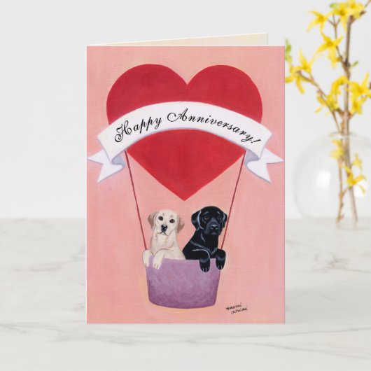 Weddenschap Jubileum Labradors Kaart (Gele Bloem)