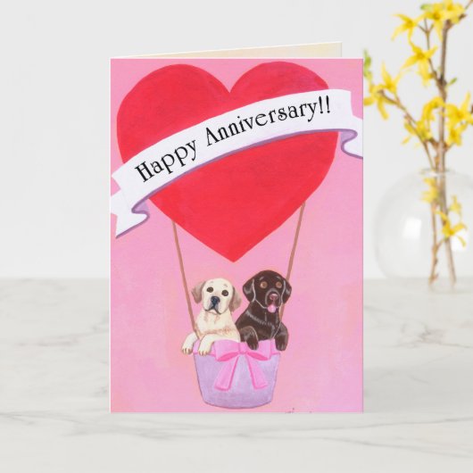 Weddenschap Jubileum Labradors Kaart (Gele Bloem)