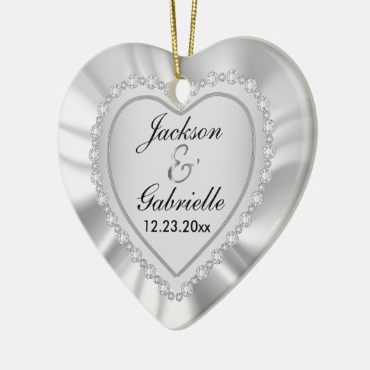 Weddenschap/Jubileum - White Satin and Silver Keramisch Ornament (Links)