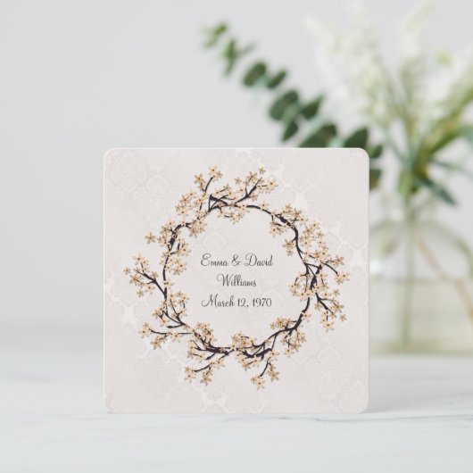 Weddenschap Jubileum Wreath op Damask Kaart (Staand voorkant)