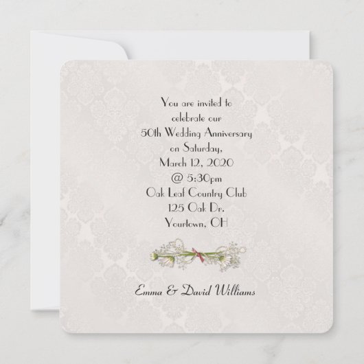 Weddenschap Jubileum Wreath op Damask Kaart (Achterkant)