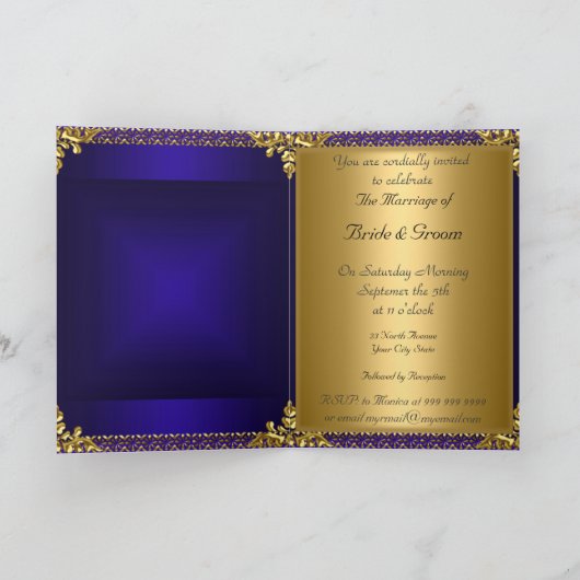 Weddenschap Kaart Uitnodiging Gold Royal Blue (Binnen)