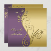 Weddenschap Kassy Paars Gold Floral Kaart (Voorkant / Achterkant)