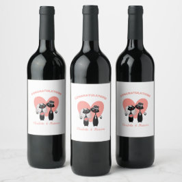 Weddenschap Katten Elegant Black White Coral Cute Wijn Etiket