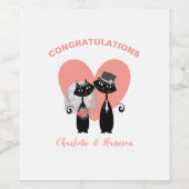 Weddenschap Katten Elegant Black White Coral Cute Wijn Etiket (Enkel label)