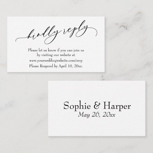 Weddenschap Kindly Reply Online Luxury Script Informatiekaartje (Voorkant / Achterkant)